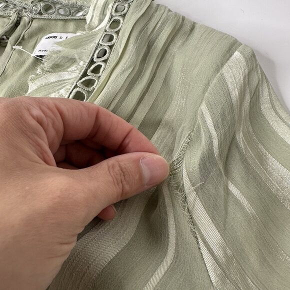 ASOS Design Mini Ruffle Dress US Sz 6 Sage Green Boho Fairycore Romantic Flaw - Picture 12 of 16